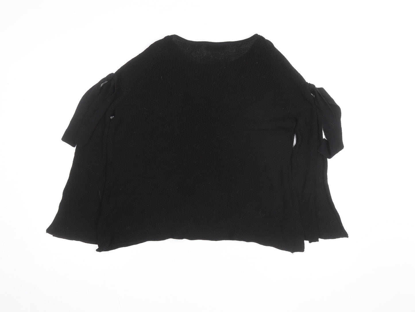 Zara Women Black Knit Jumper Size 10 Bow Sleeve Classic Style