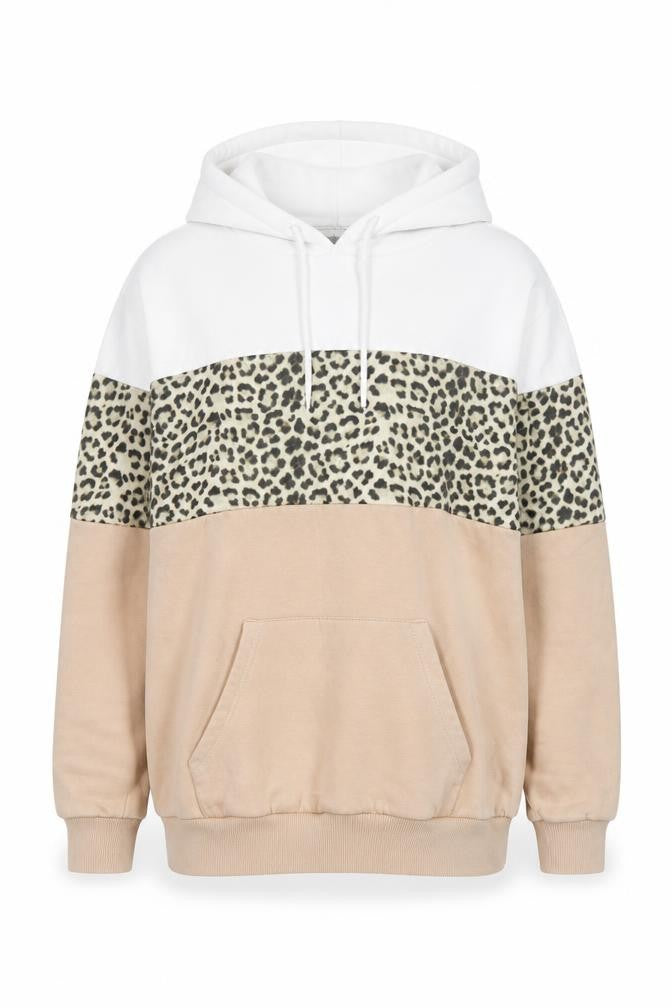 Next Womens Beige Leopard Print Hoodie Size 12 Cotton Blend Pullover