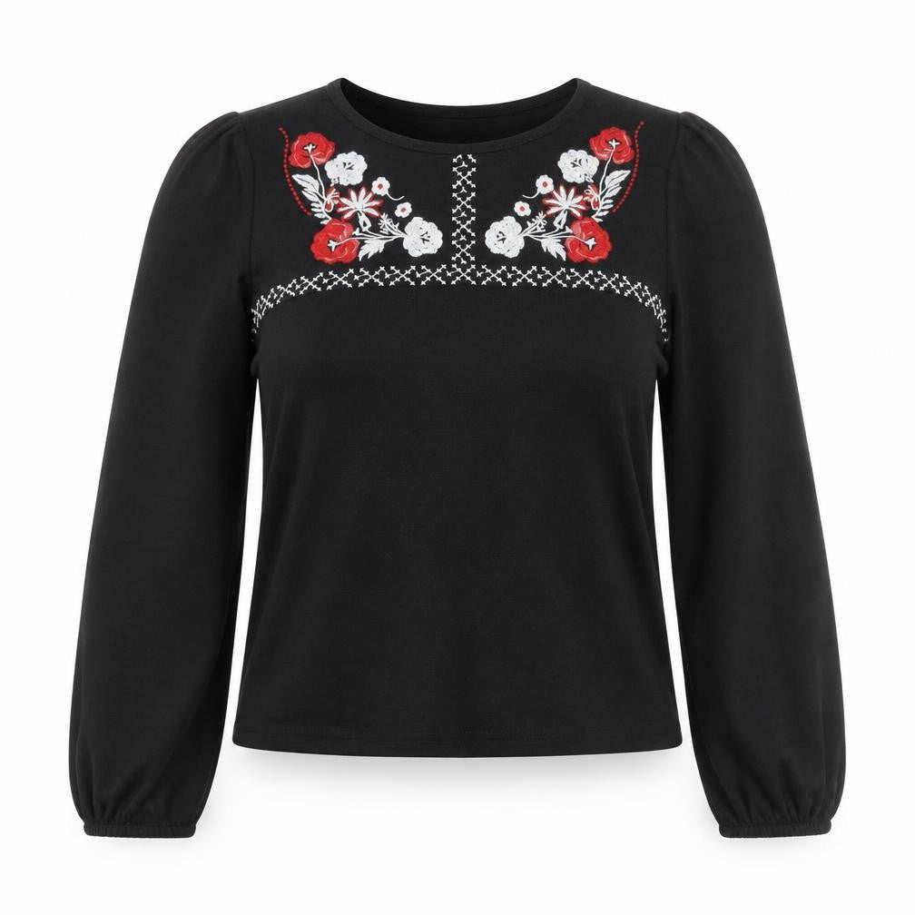 New Look Women Black Floral Embroidered Pullover Jumper M