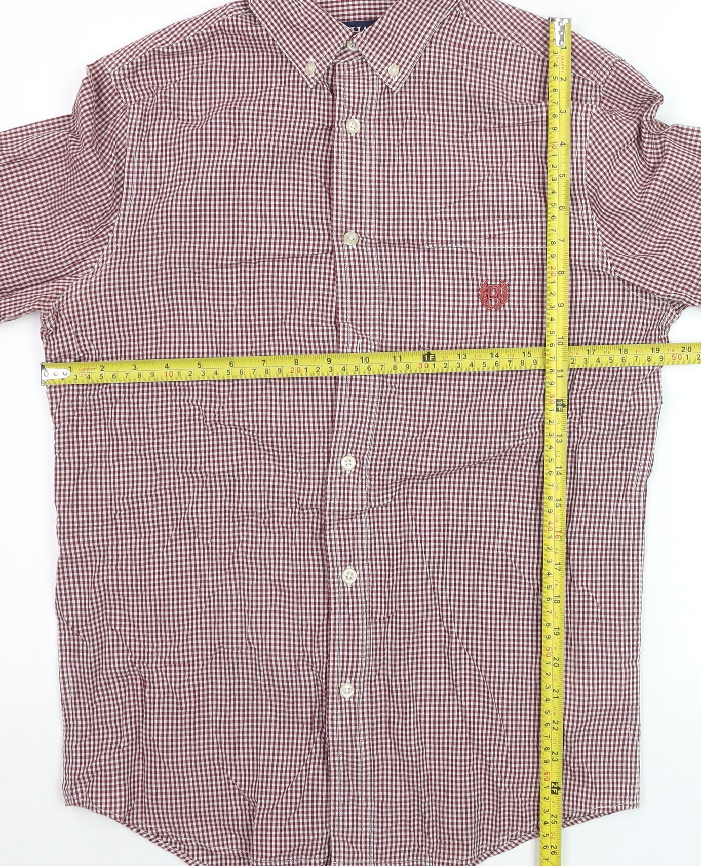 Chaps Men's Red Check Slim Fit Long Sleeve Dress Shirt Size S
