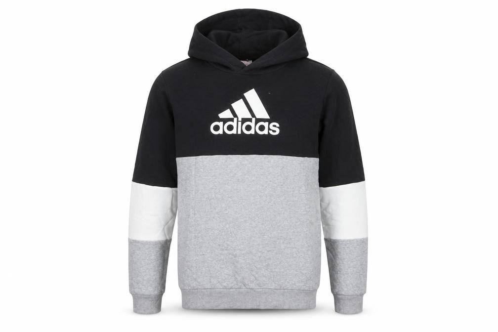 Adidas Boys Black Grey Colourblock Pullover Hoodie Size 15-16 Years
