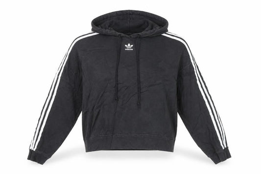 Front view of Adidas Women Black Crop Hoodie Sweatshirt, size XS