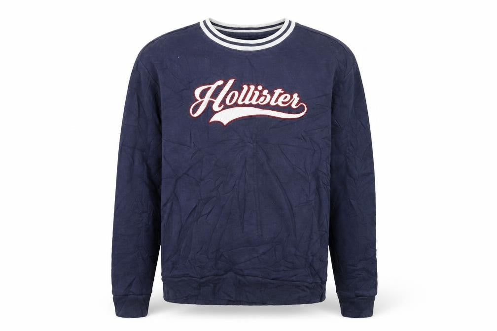 Hollister Men's Blue Logo Pullover Sweatshirt L Relaxed Fit