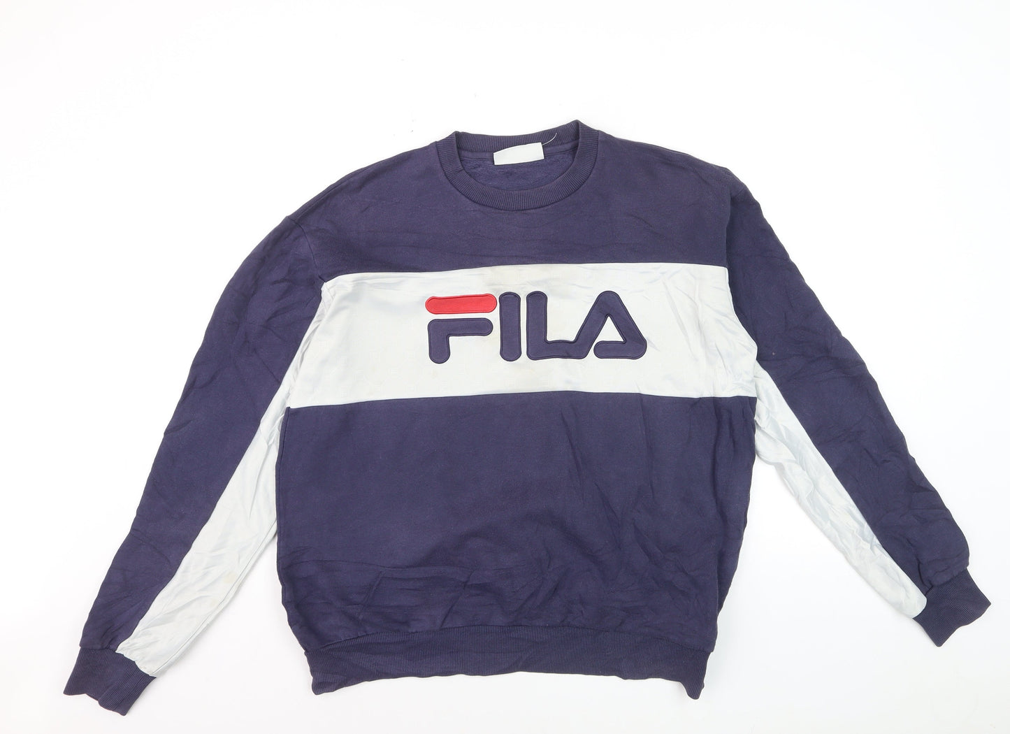 Fila Men's Blue Pullover Sweatshirt L Crew Neck Retro Sportswear
