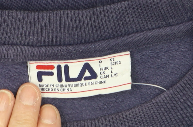 Fila Men's Blue Pullover Sweatshirt L Crew Neck Retro Sportswear
