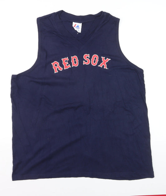 Majestic Men’s Blue Red Sox Sleeveless V-Neck 2XL Sports T-Shirt