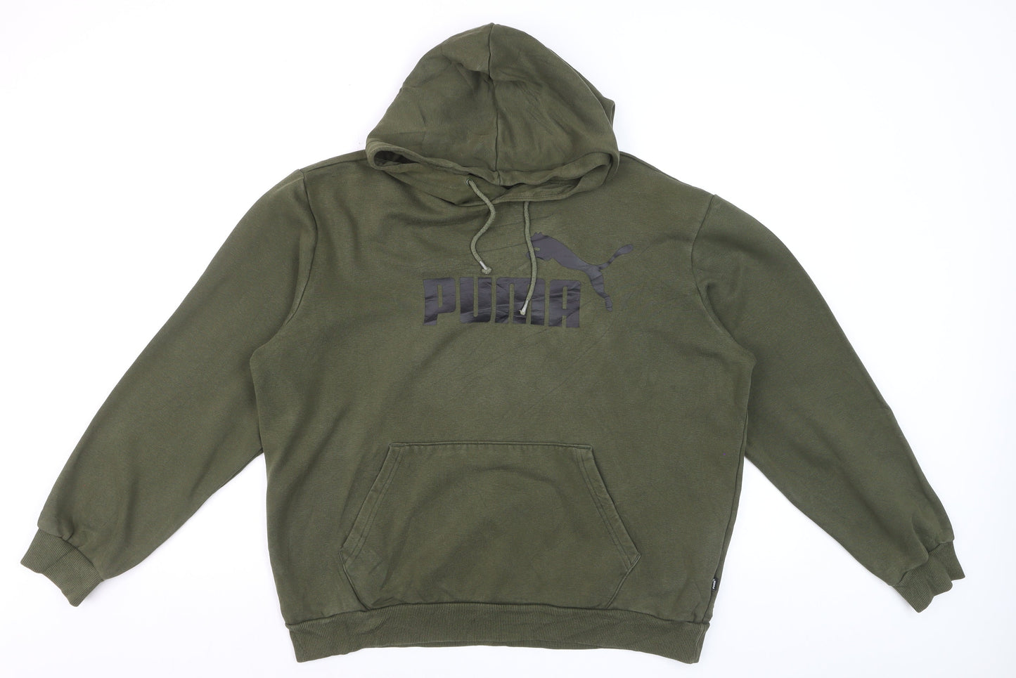 Puma Men's Green Pullover Hoodie Size L Regular Fit Logo Fleece