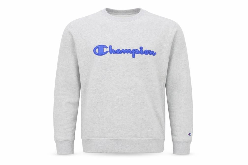 Champion Men's Grey Crew Neck Embroidered Logo Sweatshirt M