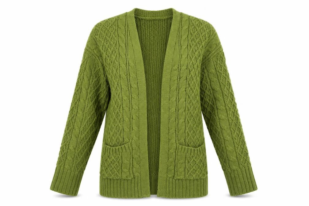 Next Women Green Cable-Knit Open Cardigan S Wool Blend
