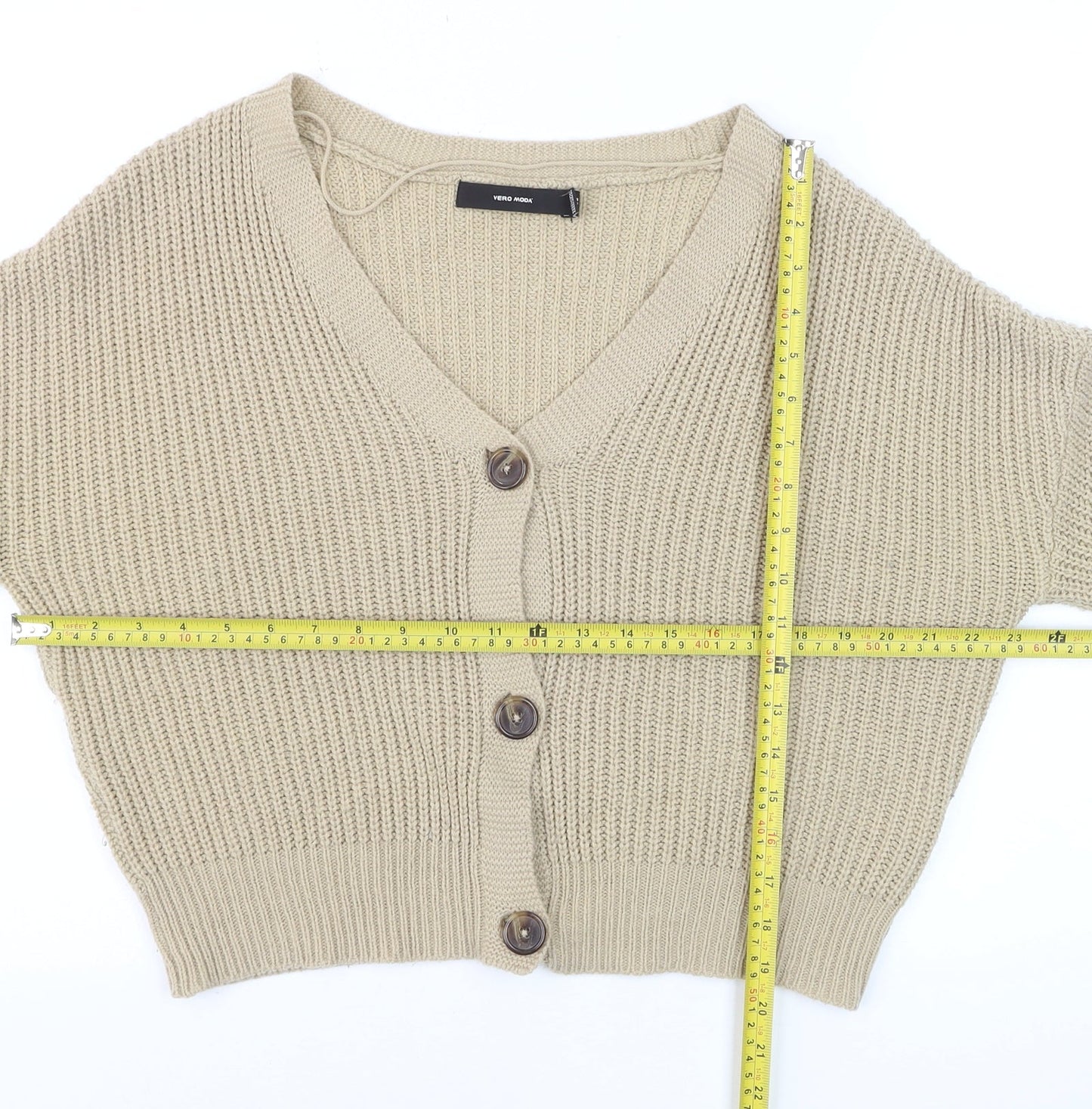 Vero Moda Women Beige Chunky Knit Button Cardigan Size S