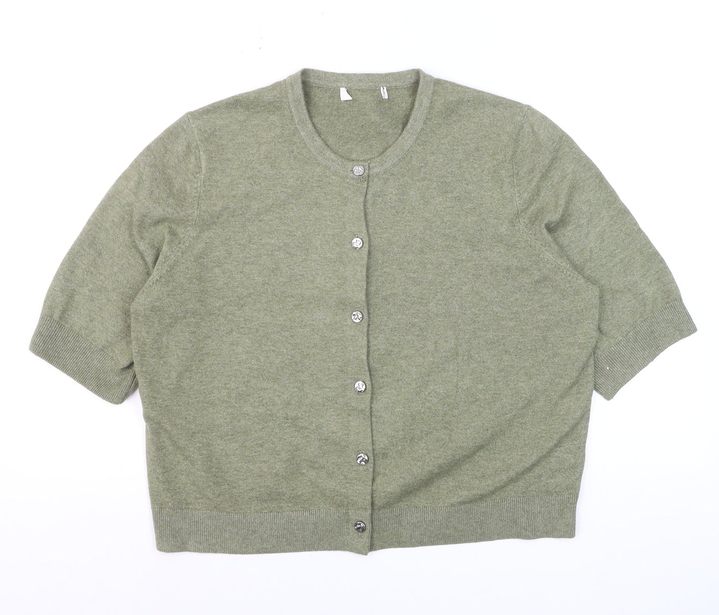 Marks and Spencer Women Faded Green L Cardigan Wool Blend Crew Neck