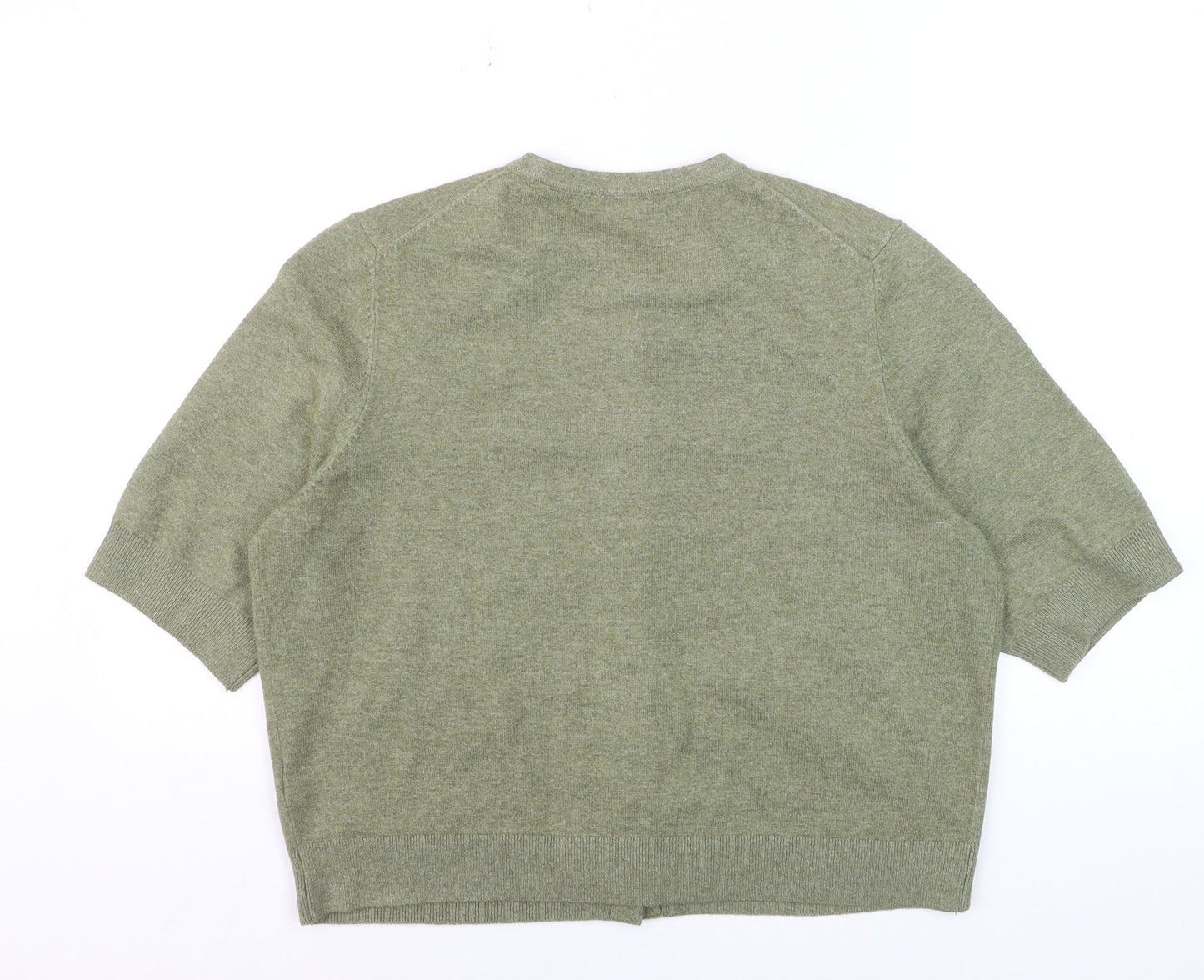 Marks and Spencer Women Faded Green L Cardigan Wool Blend Crew Neck