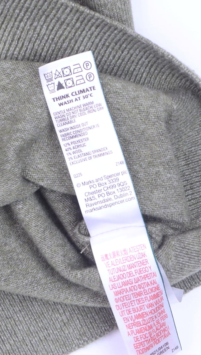 Marks and Spencer Women Faded Green L Cardigan Wool Blend Crew Neck