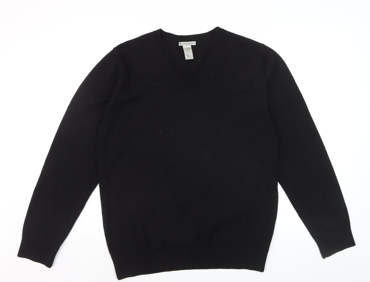GAP Men’s Black Merino Wool V-Neck Pullover Jumper Size L