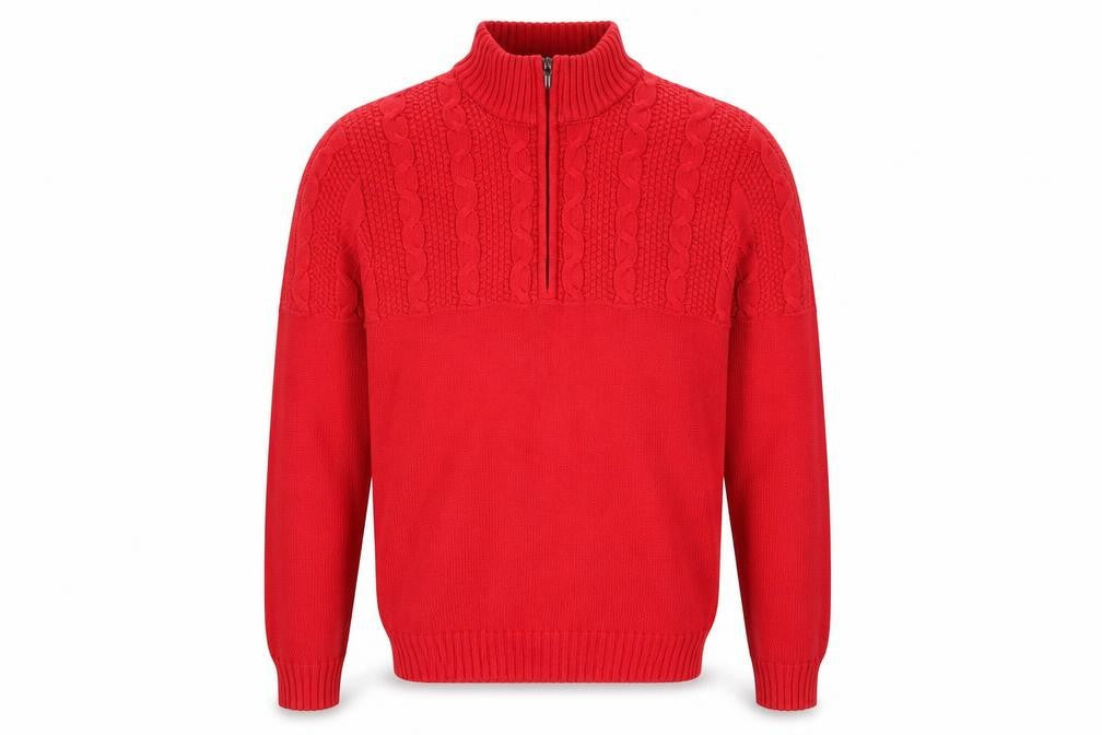 IZOD Men's Red Cable-Knit Half Zip Cotton Jumper Size L