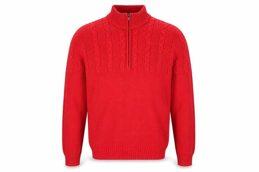 IZOD Men's Red Cable-Knit Half Zip Cotton Jumper Size L