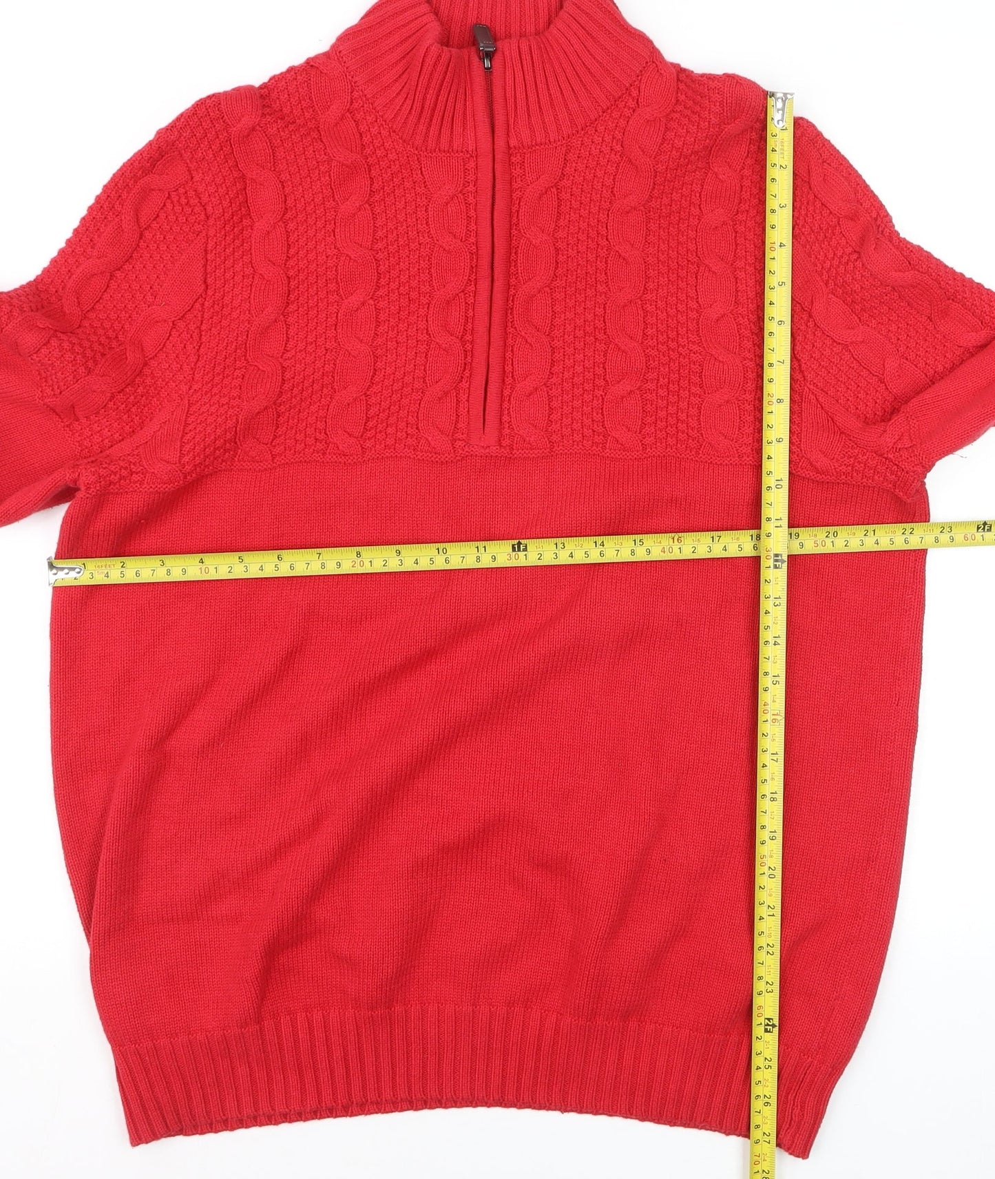 IZOD Men's Red Cable-Knit Half Zip Cotton Jumper Size L