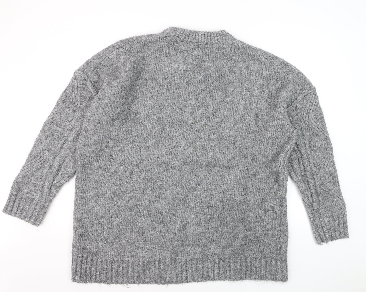 Topshop Grey Cable-Knit Crew Neck Jumper M Unisex Long Sleeve