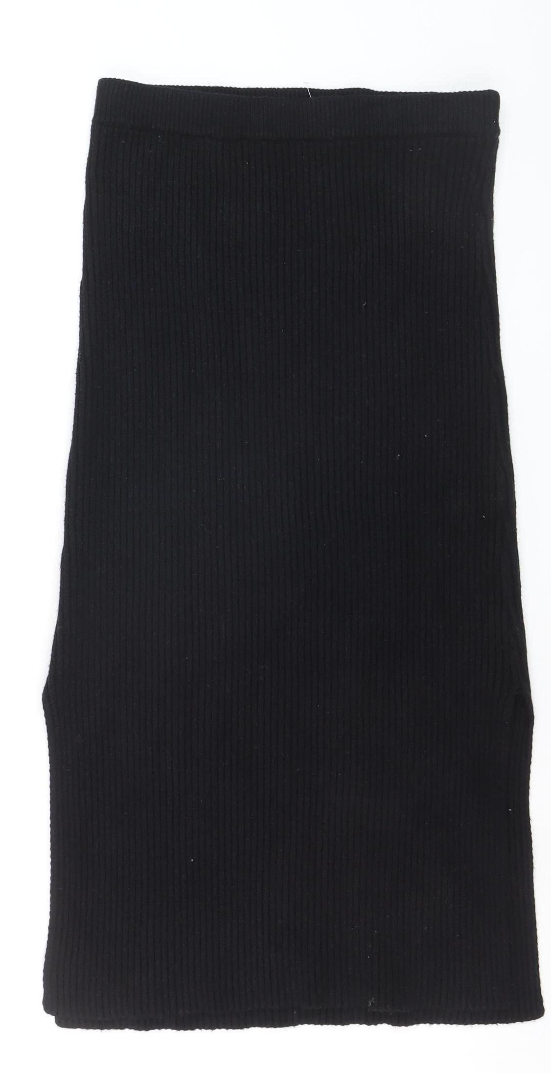 PrettyLittleThing Women’s Black Ribbed Knit High Waist Pencil Skirt Size 10