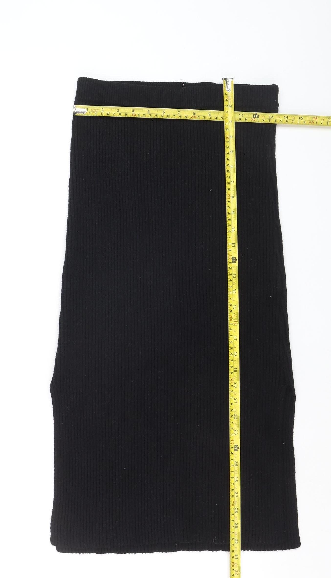 PrettyLittleThing Women’s Black Ribbed Knit High Waist Pencil Skirt Size 10
