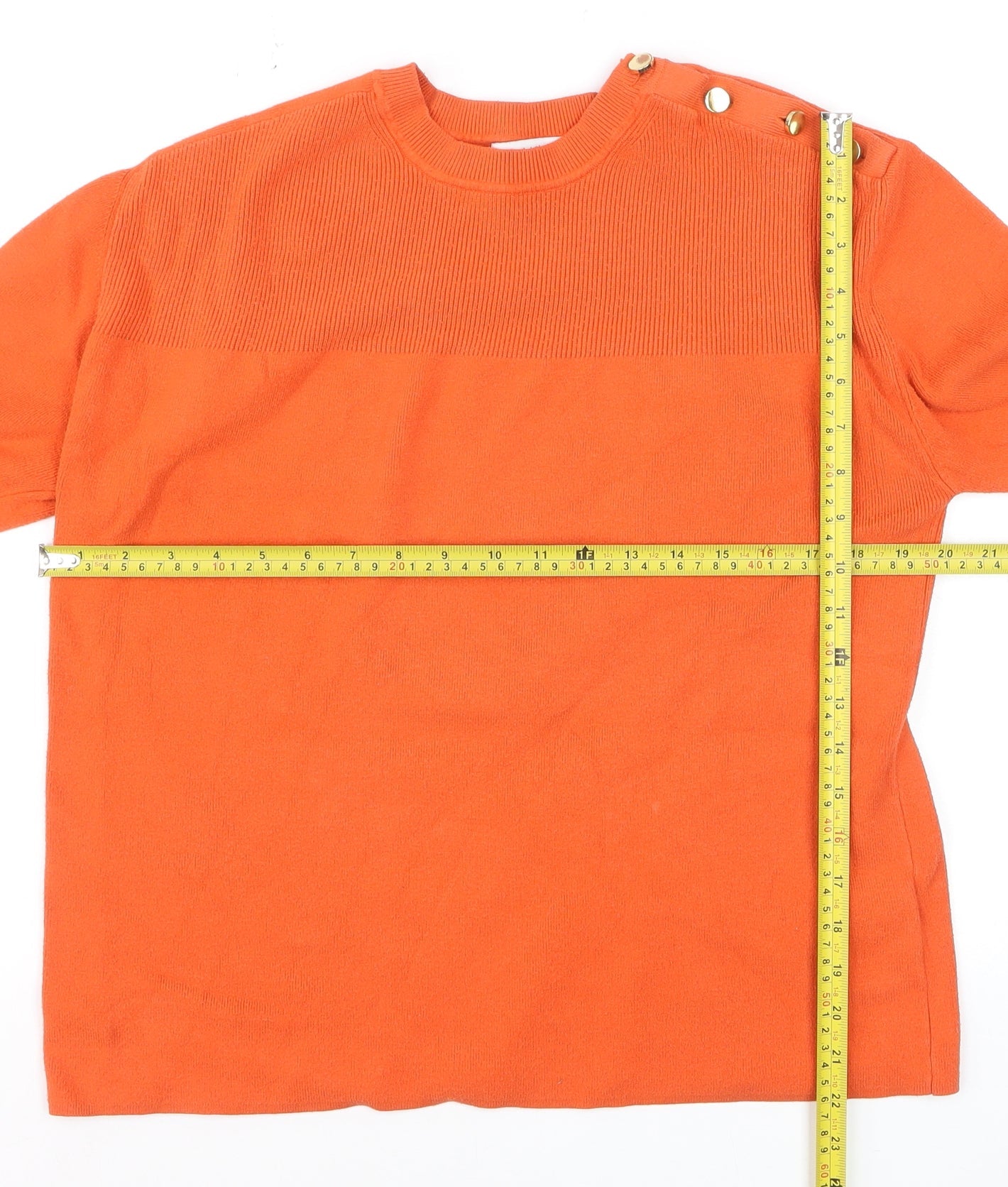Marks and Spencer Women’s Orange Crew Neck Button Detail Jumper Size M