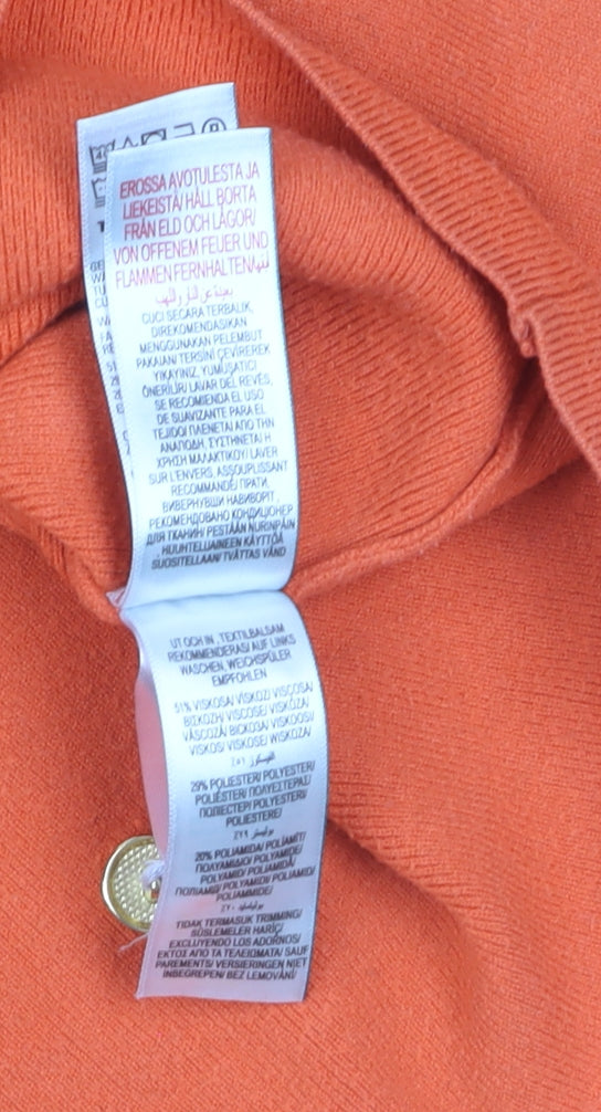 Marks and Spencer Women’s Orange Crew Neck Button Detail Jumper Size M