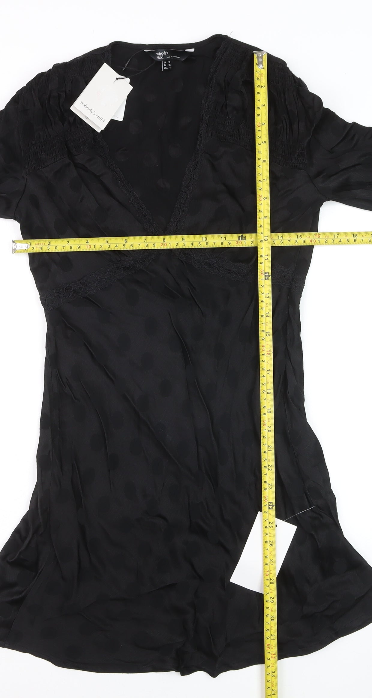 Nobody's Child Women's Black Polka Dot Wrap Mini Dress Size 10