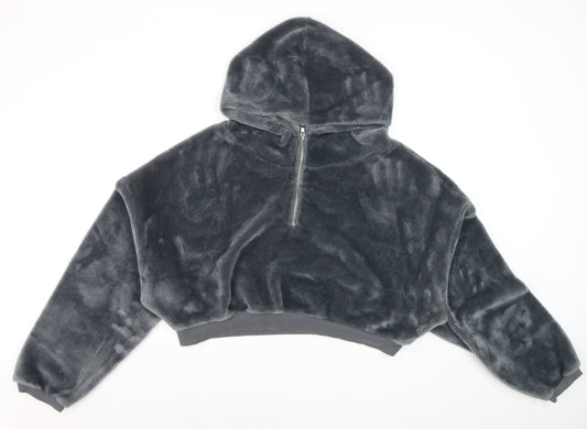 BDG Women’s Grey Cropped Fleece Hoodie Jacket Size M