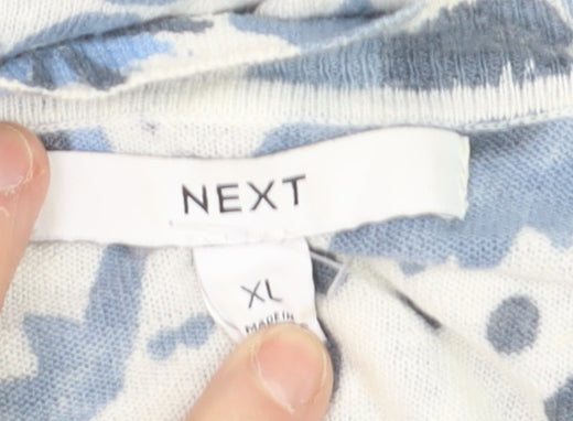 Next Womens Blue Floral Linen Blend Sleeveless Tank Top XL