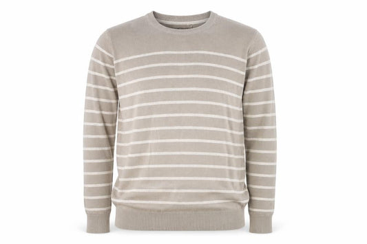 James Pringle Men's Beige Striped Cotton Pullover Jumper Size M