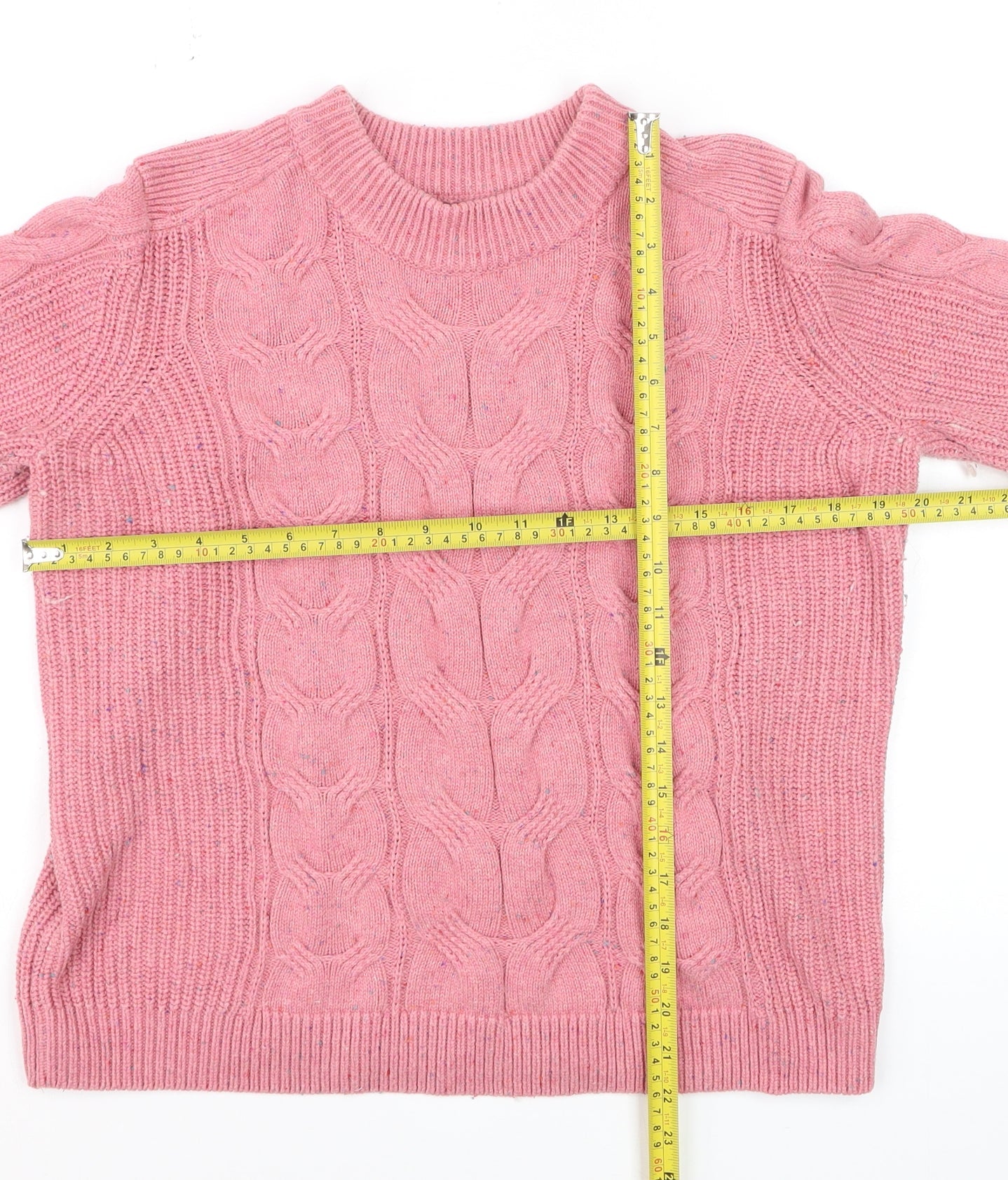 Marks and Spencer Womens Pink Cable Knit Crew Neck Jumper M
