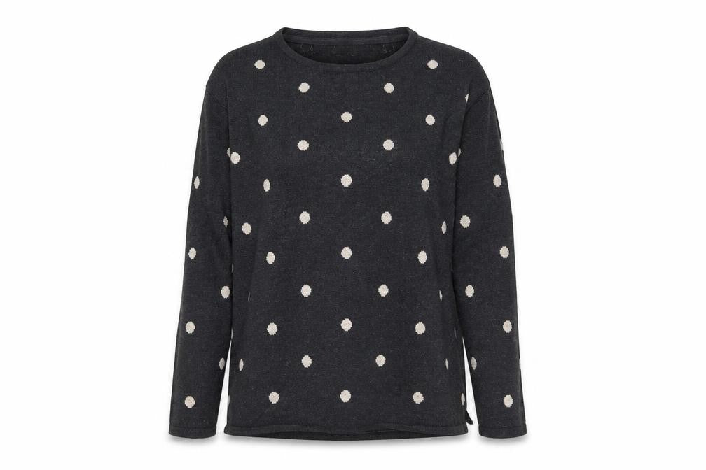 FatFace Women's Grey Polka Dot Cotton Blend Crew Neck Jumper UK 6