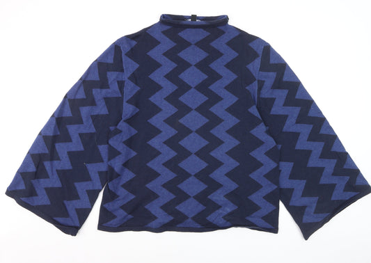 Tirelli Women’s Blue Geometric Mock Neck Wool Blend Pullover Jumper M