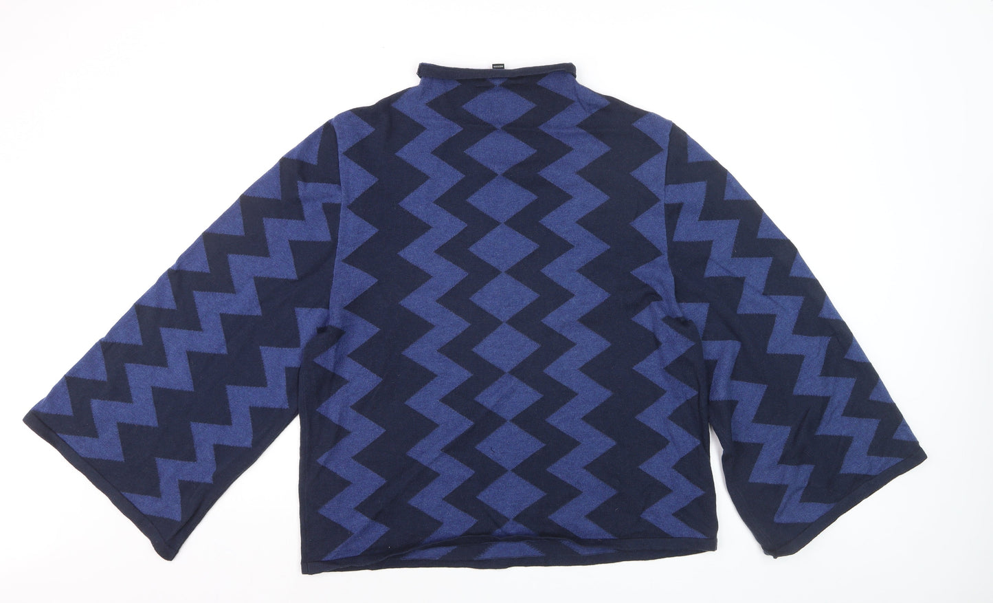Tirelli Women’s Blue Geometric Mock Neck Wool Blend Pullover Jumper M