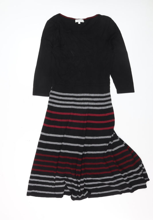 Kaliko Women Black Striped Fit & Flare Knit Dress Size 12