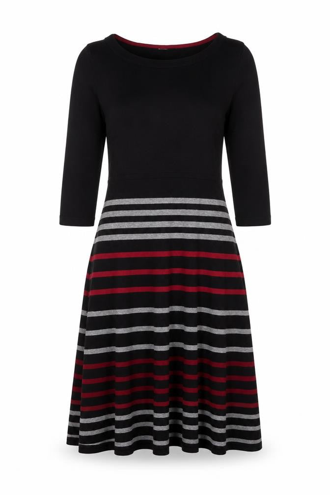 Kaliko Women Black Striped Fit & Flare Knit Dress Size 12
