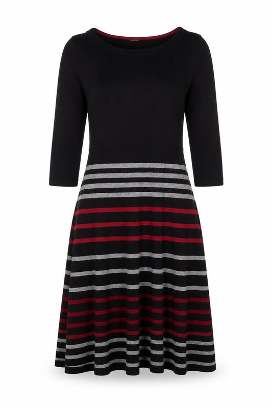 Kaliko Women Black Striped Fit & Flare Knit Dress Size 12