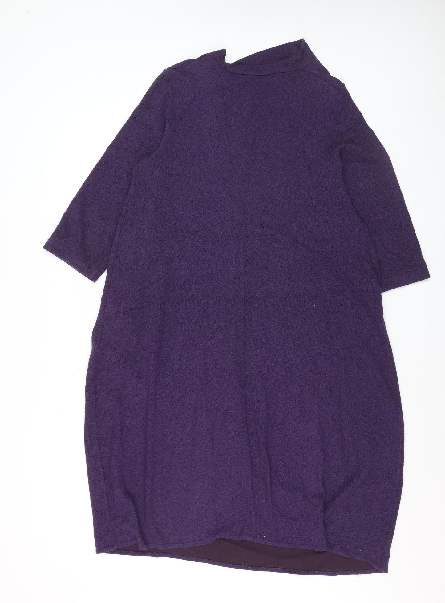 Sahara Women’s Purple Knit Shift Dress S 3/4 Sleeve Button High Neck