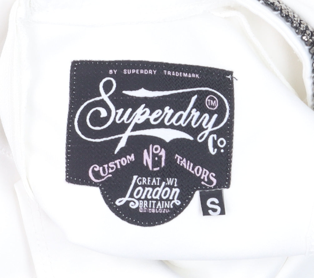 Superdry Women's White Skater Dress S Sleeveless Beaded Neckline