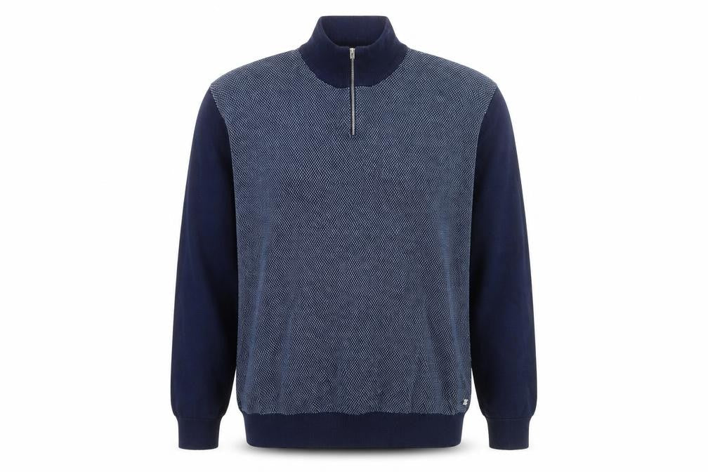 Next Mens Blue XL 1/2 Zip Cotton High Neck Jumper