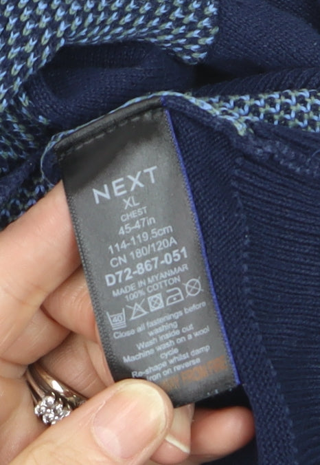 Next Mens Blue XL 1/2 Zip Cotton High Neck Jumper