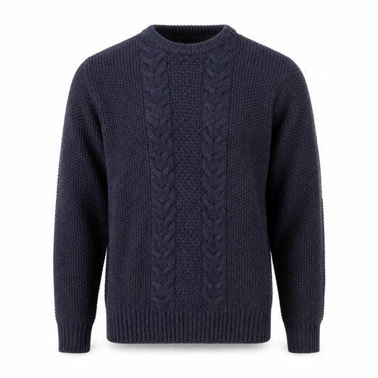 Brave Soul Men’s Blue Cable-Knit Crew Neck Jumper Size L