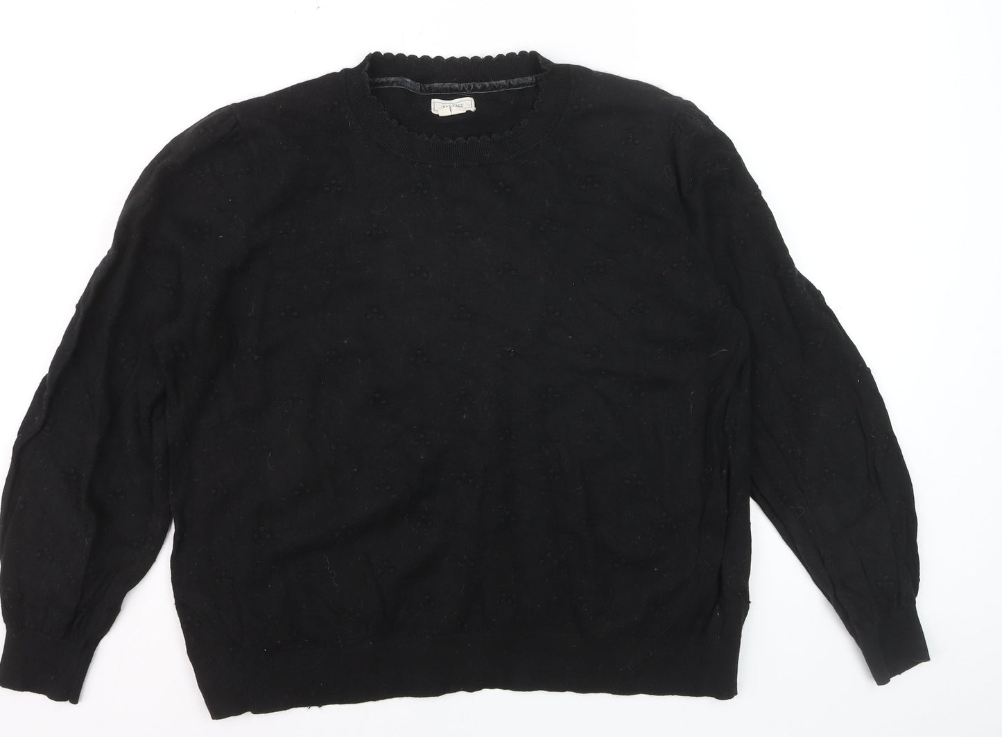 Fat Face Women Black Cotton Wool Long Sleeve Crew Neck Jumper Size 22
