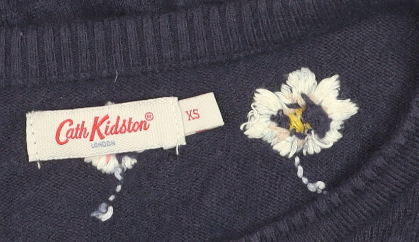 Cath Kidston Womens Blue Embroidered Floral Wool Jumper XS