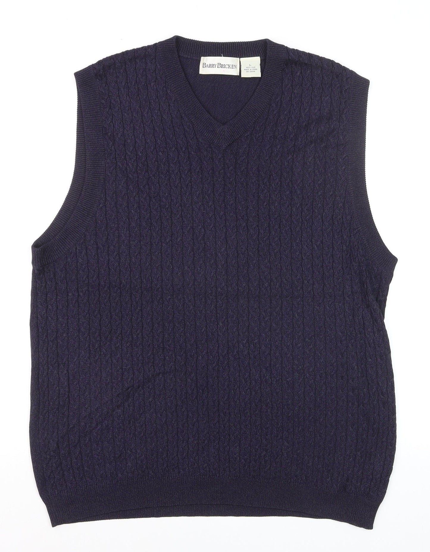Barry Bricken Men's Blue Silk Cable-Knit V-Neck Vest L