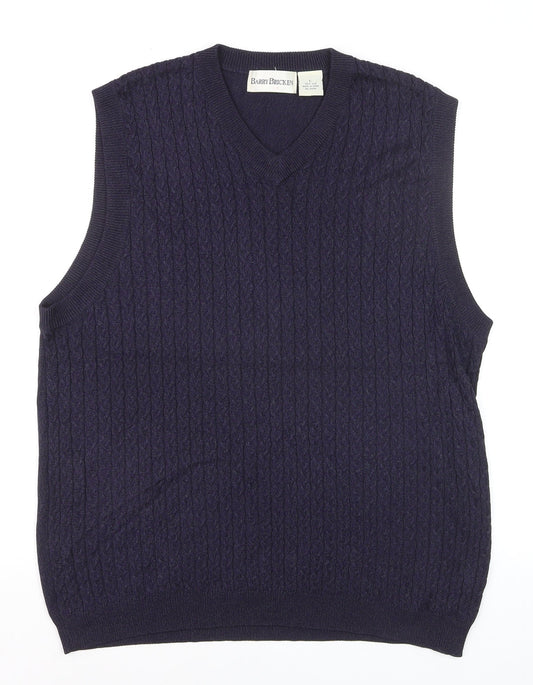 Barry Bricken Men's Blue Silk Cable-Knit V-Neck Vest L