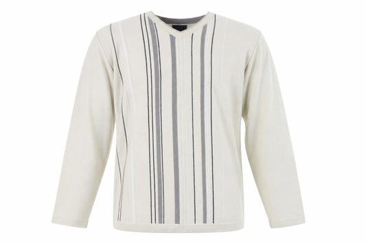 Next Men Beige Striped V-Neck Wool Blend Jumper Medium