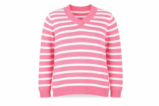 Isle Womens Pink White Striped V-Neck Long Sleeve Jumper Size 14