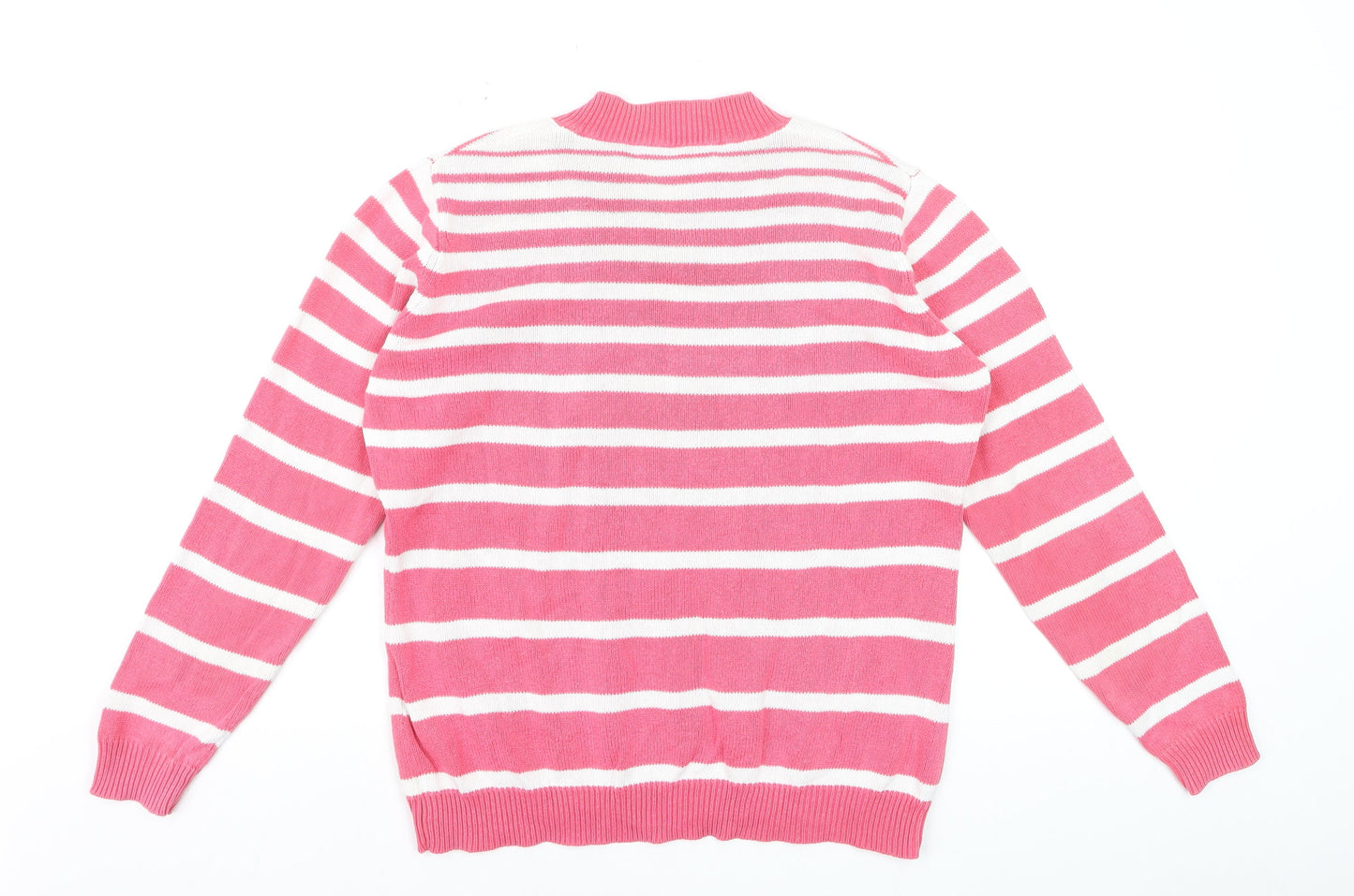 Isle Womens Pink White Striped V-Neck Long Sleeve Jumper Size 14