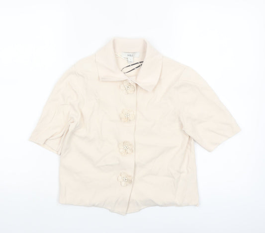 Marks and Spencer Women Beige Collared Short Sleeve Knit Blouse S